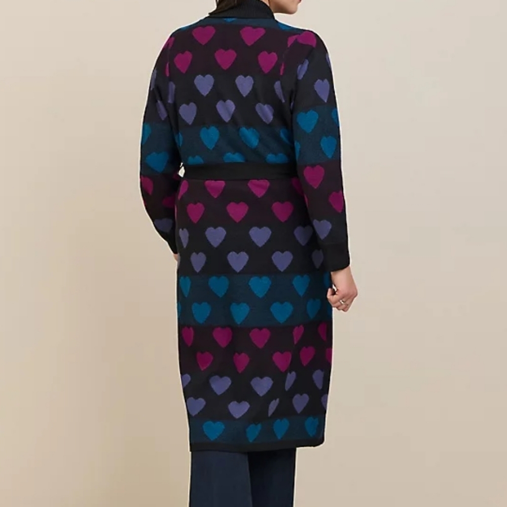 1x Hearts Plush Duster Tie Front Sweater